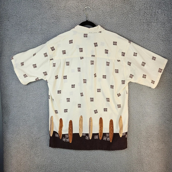 Navigator Sports Mens All Cotton Surfs Up Wood Button Up Beach Surf Wear Sz M - Picture 6 of 10